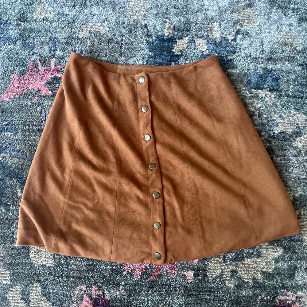 Faux Suede Button-up Skirt